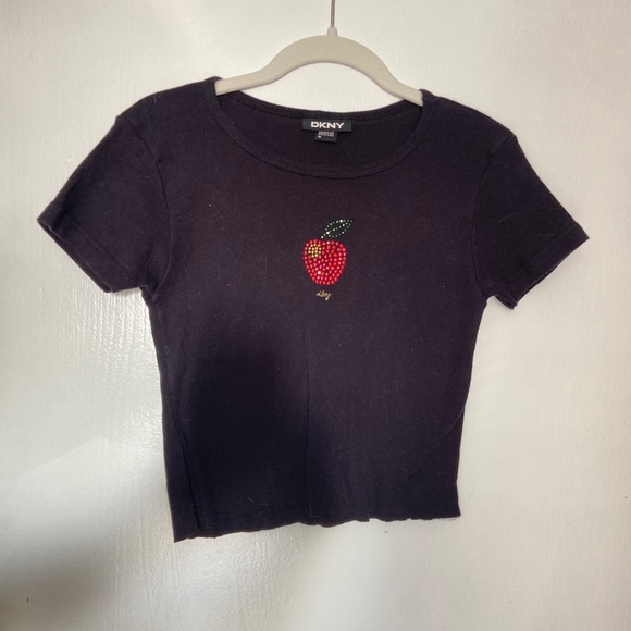 DKNY apple badazzled black top